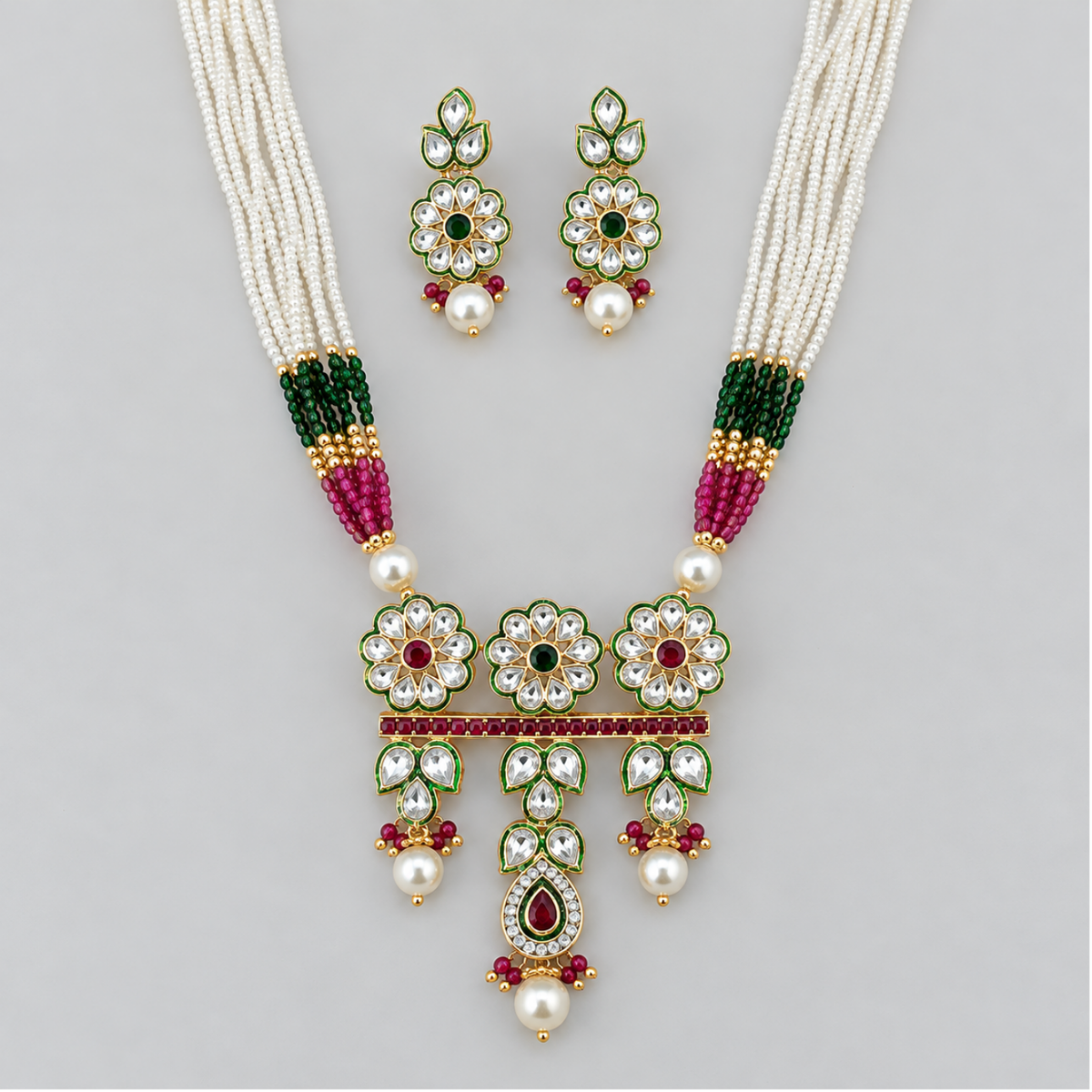 Three Flower Pearl Necklace