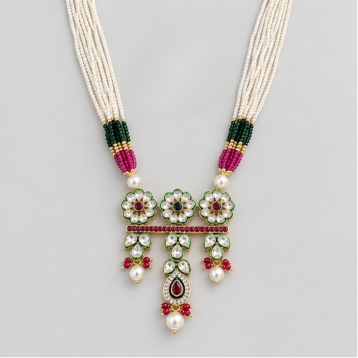 Three Flower Pearl Necklace