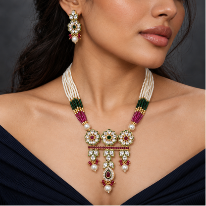 Three Flower Pearl Necklace